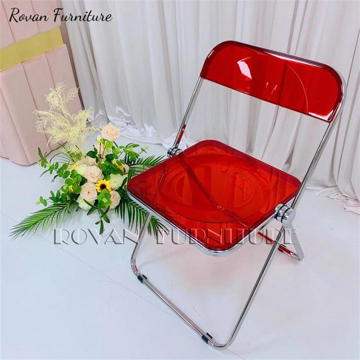 Geležies skaidraus akrilo sulankstoma kėdė su akrilo sėdyne